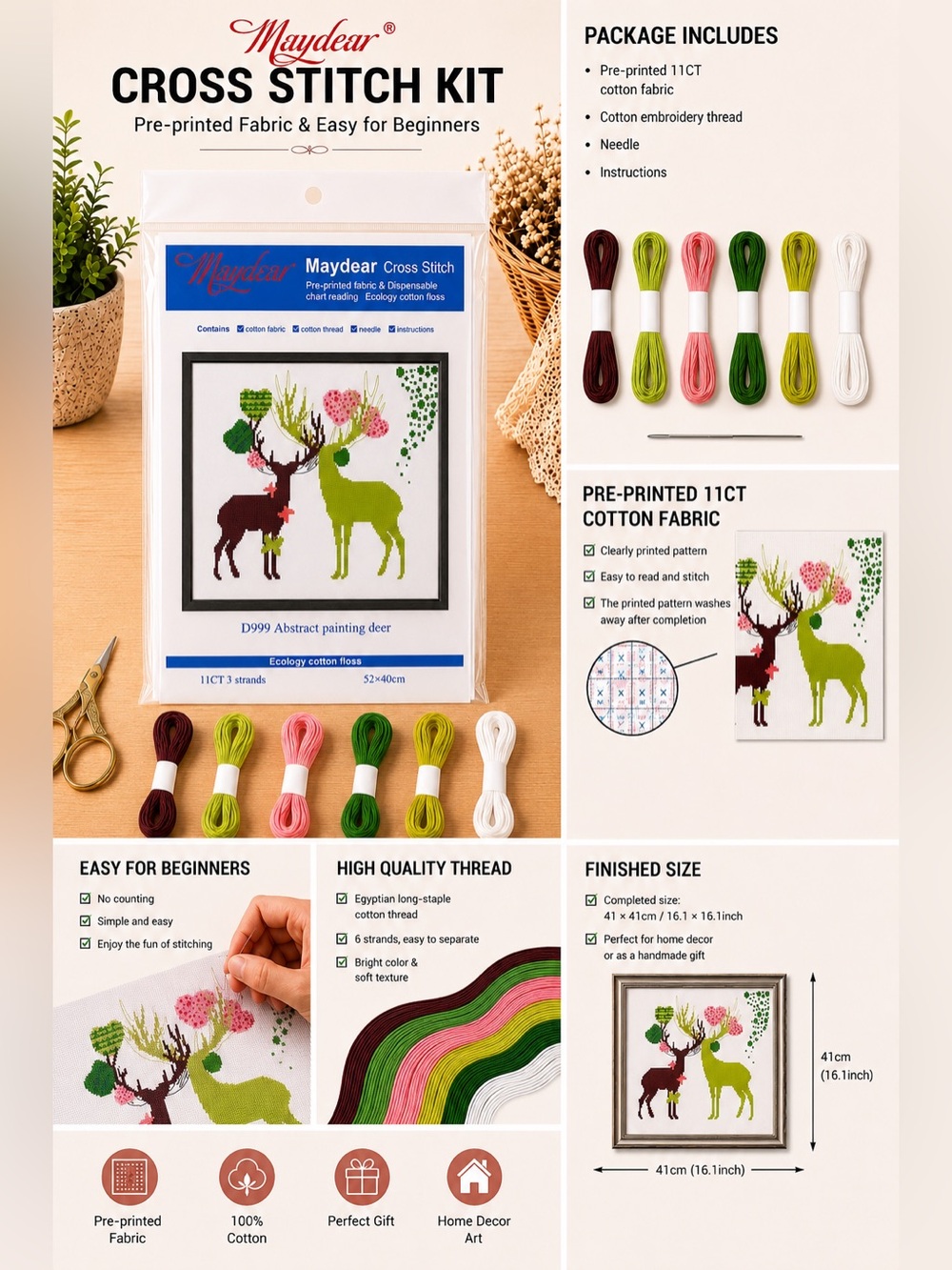 Abstract Deer Stamped Cross Stitch Kit - Picture 6 of 7